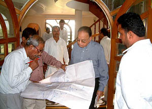 Sleuths of the Vigilance Bureau, along with technical staffers and surveyors from private agencies, survey the building of Balasar farmhouse of former Chief Minister Parkash Singh Badal at Balasar village