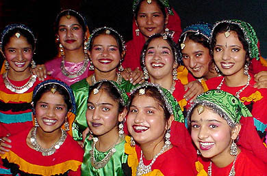 Participants of Kalbelia dance just before the start of the cultural programme at Atam Public Senior Secondary School