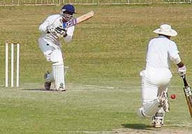 Rakesh Saini of State Bank of Patiala in action during the Olympiad Cricket Tournament played at cricket stadium, Sector 16, in Chandigarh on Tuesday.