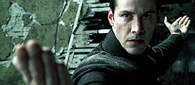 Keanu Reeves in a scene from the futuristic action thriller "The Matrix Revolutions"