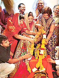 Residents take part in the marriage of Lord Vishnu with Tulsi in Chandigarh on Wednesday. 