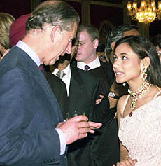Prince Charles has a chat with Bollywood actress Rani Mukherjee at a reception in Mumbai on Tuesday evening. 