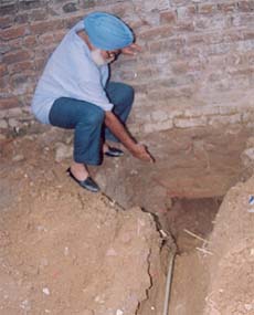 A portion of the boundary wall of the school had to be broken to have access to the main water supply line for a new water connection in the Sarabha Nagar locality
