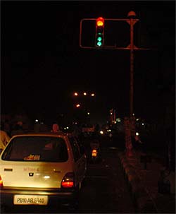 Traffic lights at the Bharat Nagar crossing
