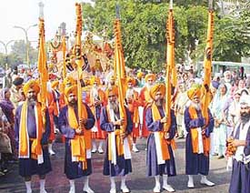 Panj Pyaras lead a procession before Gurpurab celebrations