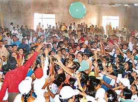 Students play a fun game at the National Childrens Festival at Shivalik Public School
