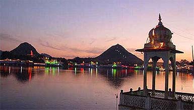 A view of the night illumination over Pushkar Lake