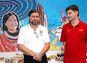 Jean Eierre Harrison, the husband of late NASA astronaut Kalpana Chawla, alongwith  another NASA astronaut Yarko at a Delhi-based publication house