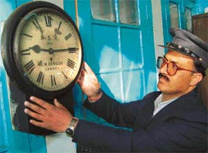 Ancient wall clocks can be seen at many stations