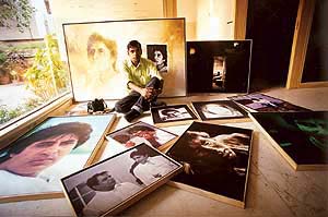 Pradip Chandra with photographs depicting Amitabh Bachchan in different moods
