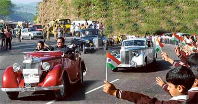 The vintage car rally draws large crowds on the Kalka-Shimla National Highway 