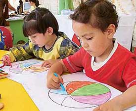 Schoolchildren take part in a painting competition organised at Rai School, Sector 48-B, Chandigarh