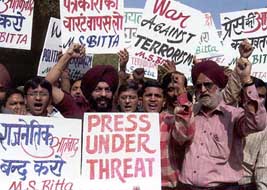 All-India Anti Terrorist Front chairman M.S. Bitta along with front activists demonstrate against the Tamil Nadu Government decision