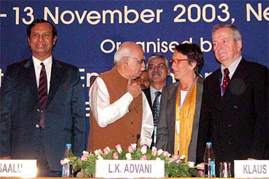 Deputy Prime Minister L.K. Advani has a word with Joke Waller Hunter, executive secretary, UNFCC, at the 'Climate Technology Bazaar and Conferences'