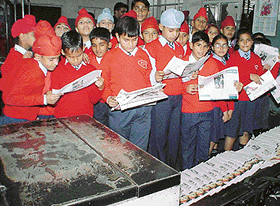 Students of Sirhind Public School, Sirhind, during their visit to The Tribune office, Chandigarh, on Tuesday.