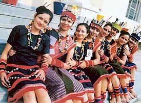 Students of Malwa Central College of Education, Ludhiana, before their performance in a group-dance competition