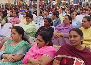 Members of the Alumni Association of the Guru Nanak Khalsa College for Women enjoy themselves at their alma mater