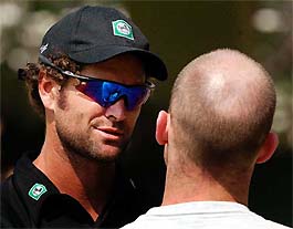 New Zealands stand-in captain Chris Cairns speaks to a journalist in Hyderabad