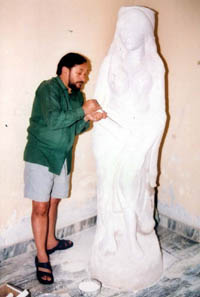 Mr Gurbachan Singh working on his larger than life sculpture titled Shama