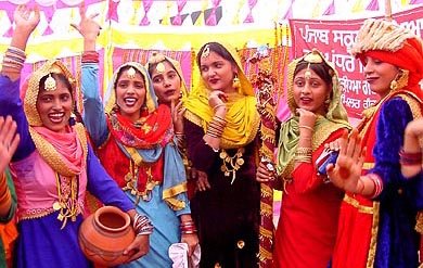 Students take part in a state-level gidha competition organised by the Punjab School Education Board