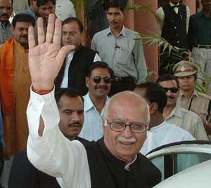 Deputy Prime Minister L.K. Advani arrives in Bhopal on Thursday for the election campaign in Madhya Pradesh.