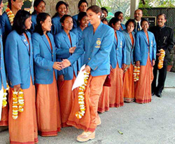 The golden girls of Indian hockey who won the title in the Afro-Asian Games at a felicitation function organised by the Indian Women's Hockey Federation 