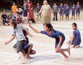 Kho-Kho players in action at the UT Inter-School Primary Games