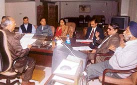 The Punjab Governor and UT Administrator, Justice O.P. Verma, at a meeting with UT officers