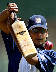 Sri Lankas Kumar Sangakkara plays a shot during a training session