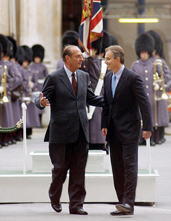 Britains Prime Minister Tony Blair walks with French President Jacques Chirac