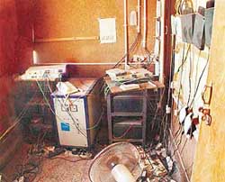 A view of the unauthorised telephone exchange at Sector 22-C market