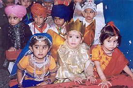 Kids of Playway Nursery School dressed up for the fancy dress show in Ludhiana on Tuesday. 