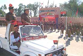 BSF Director-General Ajai Raj Sharma inspects parade by passing-out recruits at the Subsidiary Training Centre, Kharkan, near Hoshiarpur, on Tuesday