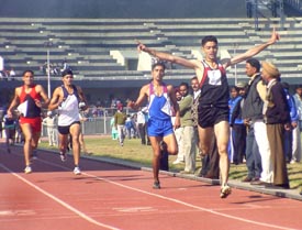 Yudhvir Singh of Amritsar, who emerged victorious in the 800m race in the under-19 boys section during the 49th Punjab State Schools Inter-District Athletics Meet