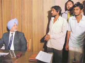 Two members of the Bauria gang, Harchandi and Rajesh, who were presented before mediapersons by SSP Narinderpal Singh