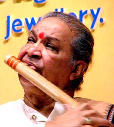 Noted flutist Pt Hari Prasad Chaurasia performs at "Flights of Gandasy, a festival of classical music, in Bangalore on Thursday evening