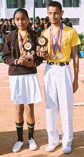 Talwinderjit Kaur and Karan Sharma of Mount Carmel School, who were declared the best athletes of the school.