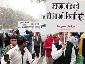 Members of the Peoples Action organised a march in New Delhi on Saturday