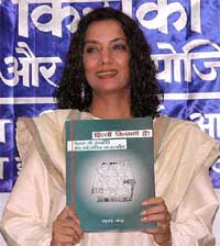Bollywood actress Shabana Azmi releases the book, Dilli Kiski Hai, written by various writers of Khatra Kendra, in New Delhi on Saturday