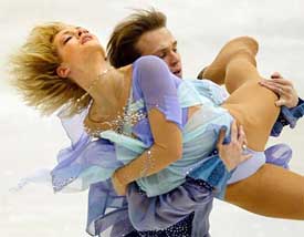 Albena Denkova and Maxim Staviski of Bulgaria perform Ice Dancing at the NHK Trophy International Figure Skating competition in Asahikawa
