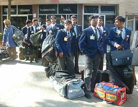 The cricket team of Aizars Lord International School, Lahore, on arrival at the Wagah joint check post