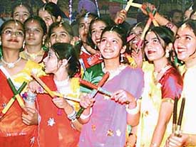 Girls perform at the annual day function of St Xaviers Senior Secondary School