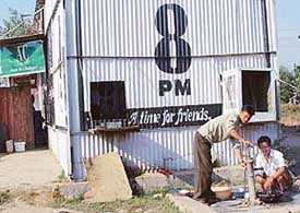 Employees at an ahata in Sector 46 pump out water from a hand pump in Chandigarh on Tuesday.