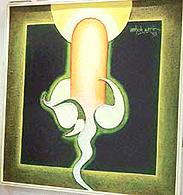 One of Sarins  paintings at the Sector 8 Art Gallery in Chandigarh on Thursday.