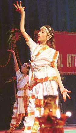 Students of Aanchal International School perform during the schools annual function at Tagore Theatre 