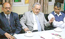Dr M.K. Tewari, Dr V.K. Kak and Dr S.N. Mathuria at a press conference regarding the third annual conference of the Indian Society of Cerebrovascular Surgery  at the PGI, Chandigarh, on Tuesday. 
