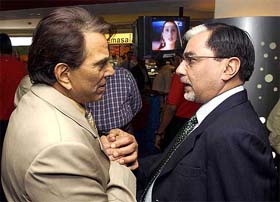 Dharmendra greets Zee Chairman Subhash Chandra in Mumbai