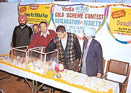 Senior officials of the Verka Milk Plant at the lucky draw of the  Doodh piyo sona pao scheme in Mohali on Wednesday.