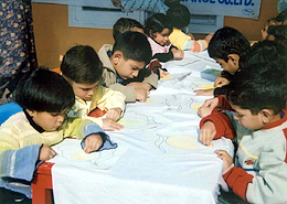 Kids of St Xavier Playway School, Civil Lines, colour their sheets during a colouring contest organised at Ludhiana on Thursday.