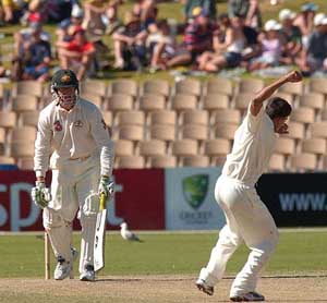 Ajit Agarkar celebrates after dismissing Australian batsman Andy Bichael, in Adelaide on Monday